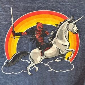 Marvel Blue Tee with Superhero and Rainbow